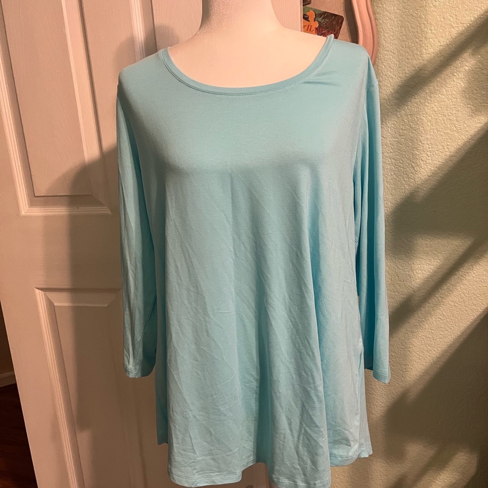 JM Collection Aqua Long Sleeve Top
